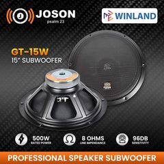 Joson by Winland GT-15W Professional Audio Speaker Subwoofer w/ 500w Rated Power & 1000w Peak Power
