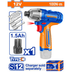 Wadfow by Winland S12 Cordless Impact Driver 12V 100Nm Fast Charging Compact Tool  WCD25101 WAD-CT