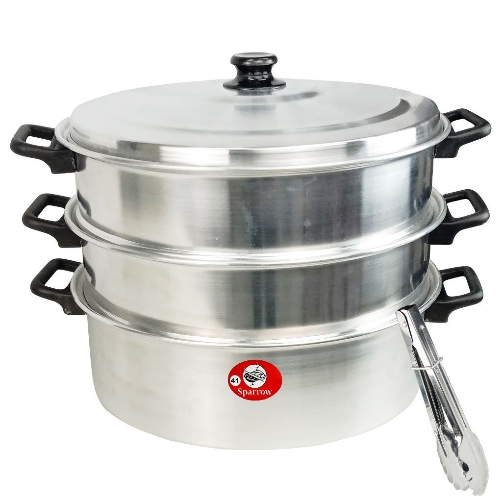 Sparrow by Winland 3 Layer 41cm Stainless Big Siomai Siopao Dimsum Puto Steamer Set w/ Free Tongs