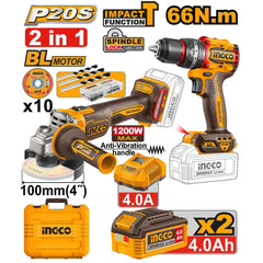 Ingco 2pcs Cordless Combo Kit 20V Cordless Grinder and Cordless Impact Drill CKLI2025610 (ICO)
