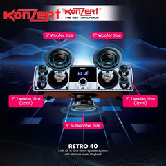 Konzert by Winland 2.1 Home Speaker System 2 Wireless Mic,BT,HDMI-ARC,Optical,USB,Coaxial,RC 2200W