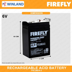 Firefly by Winland Rechargeable Sealed Lead Acid Battery 4.5Ah/6v FELB6/4.5