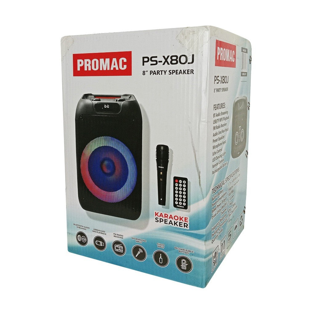 Promac by Winland 8inches Portable Party Speaker BT, USB, TF, FM, Radio, AUX Input PS-X80J